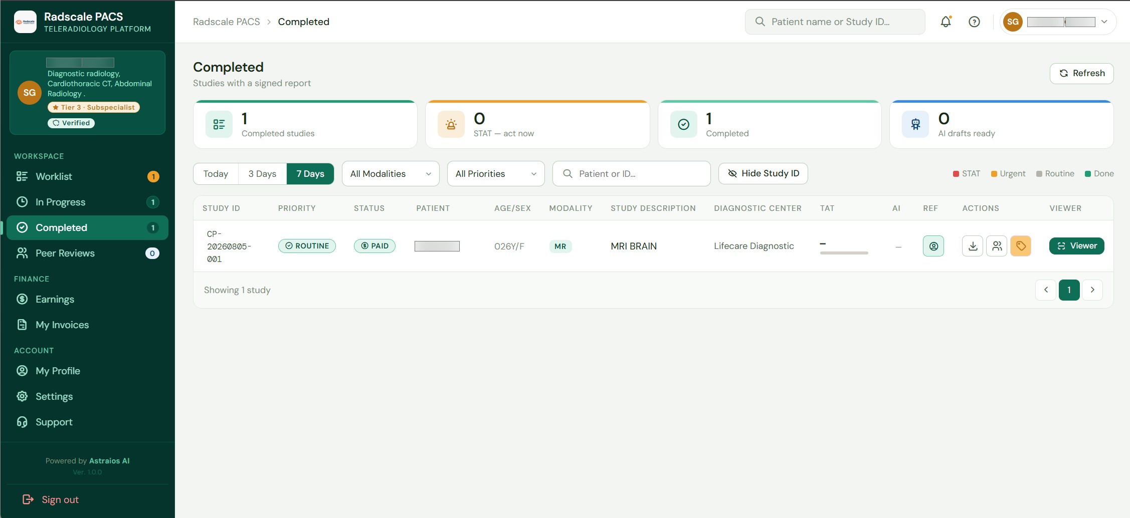 The study now on the Completed tab