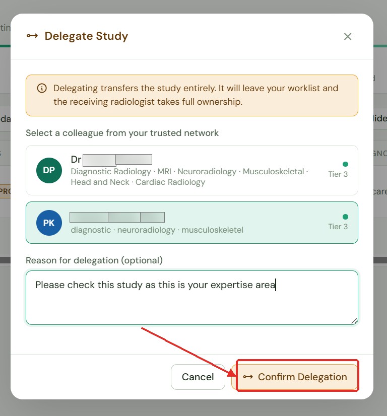 Delegating a study to a colleague