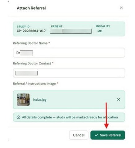 The Attach Referral panel