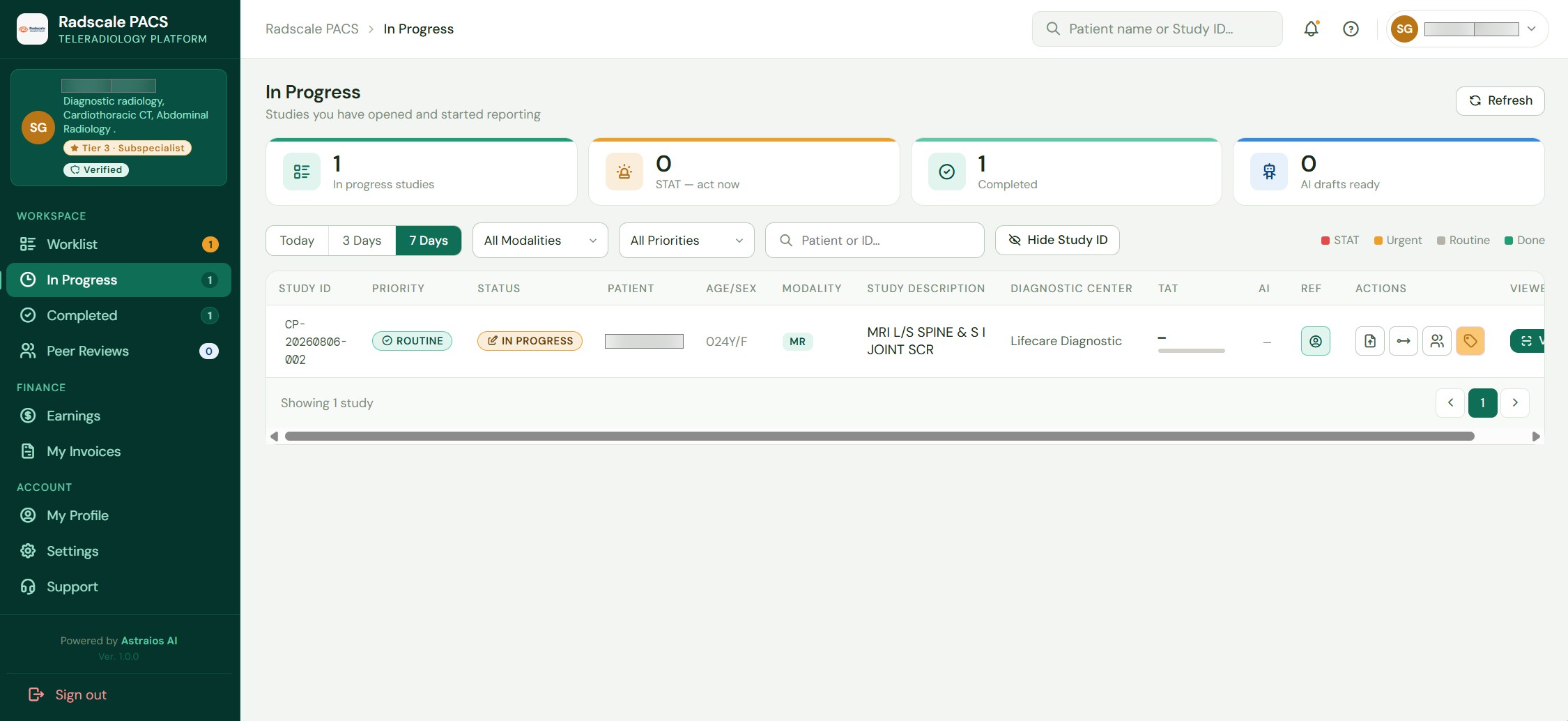 The study now appears on your In Progress tab