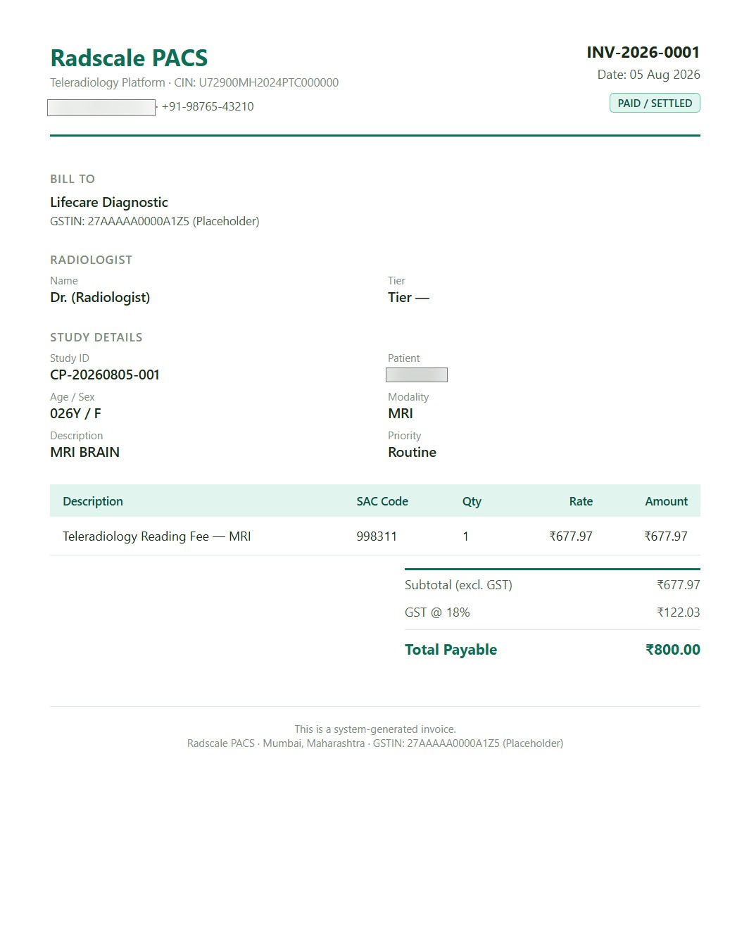 Invoice detail view