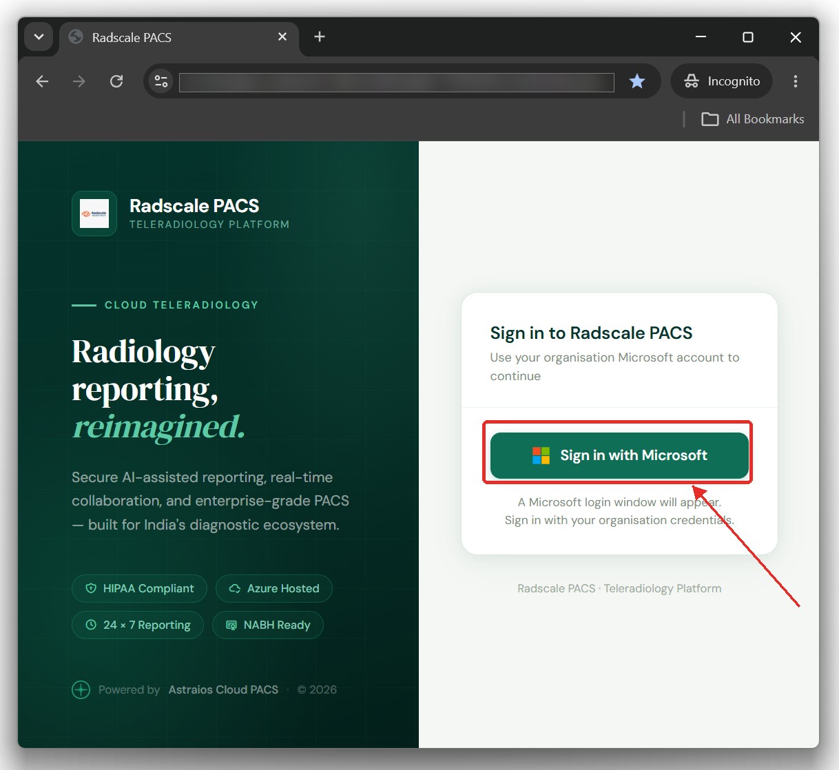 The CloudPACS sign-in screen